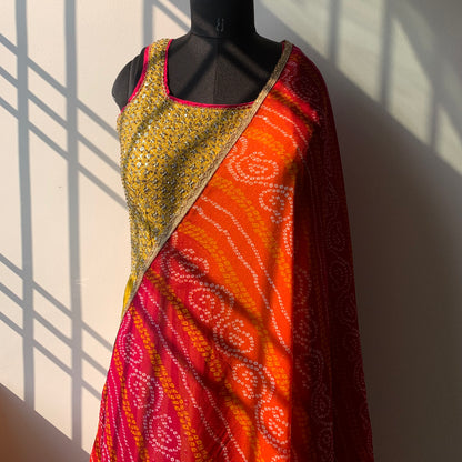 Yellow Pure Georgette Nyra cut Suit with Divider and Chifon Dupatta