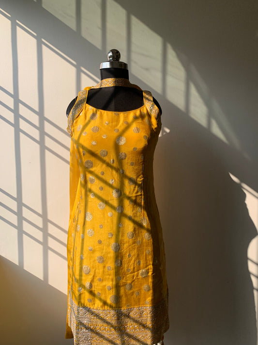 Chrome Yellow Sharara Suit With Embroidery