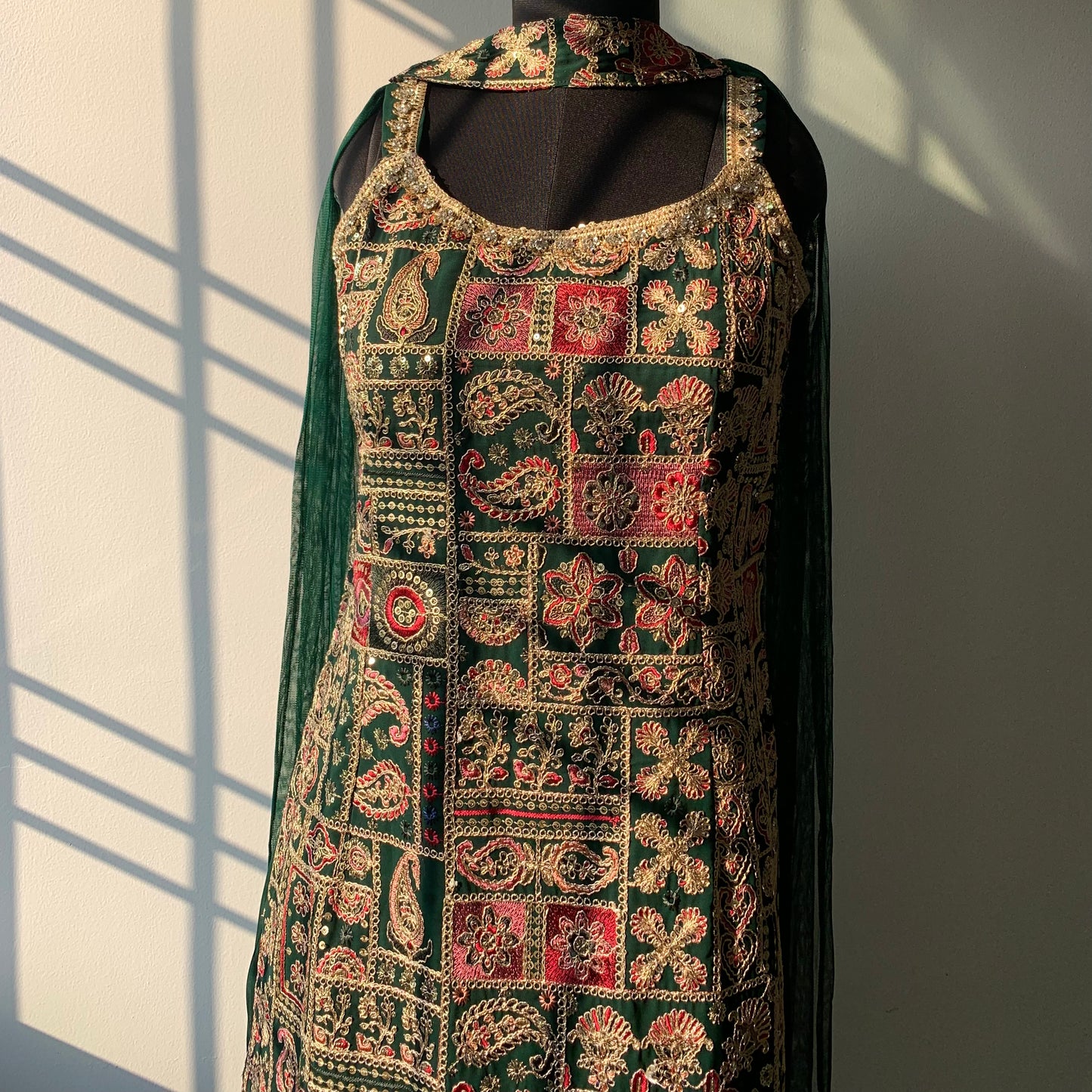 Bottle Green Viscose Georgette Kurta Set