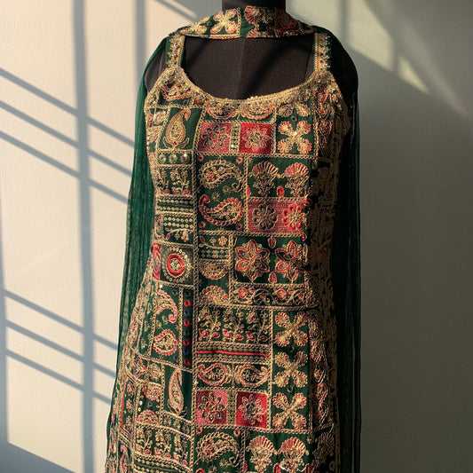 Bottle Green Viscose Georgette Kurta Set