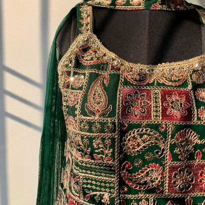 Bottle Green Viscose Georgette Kurta Set