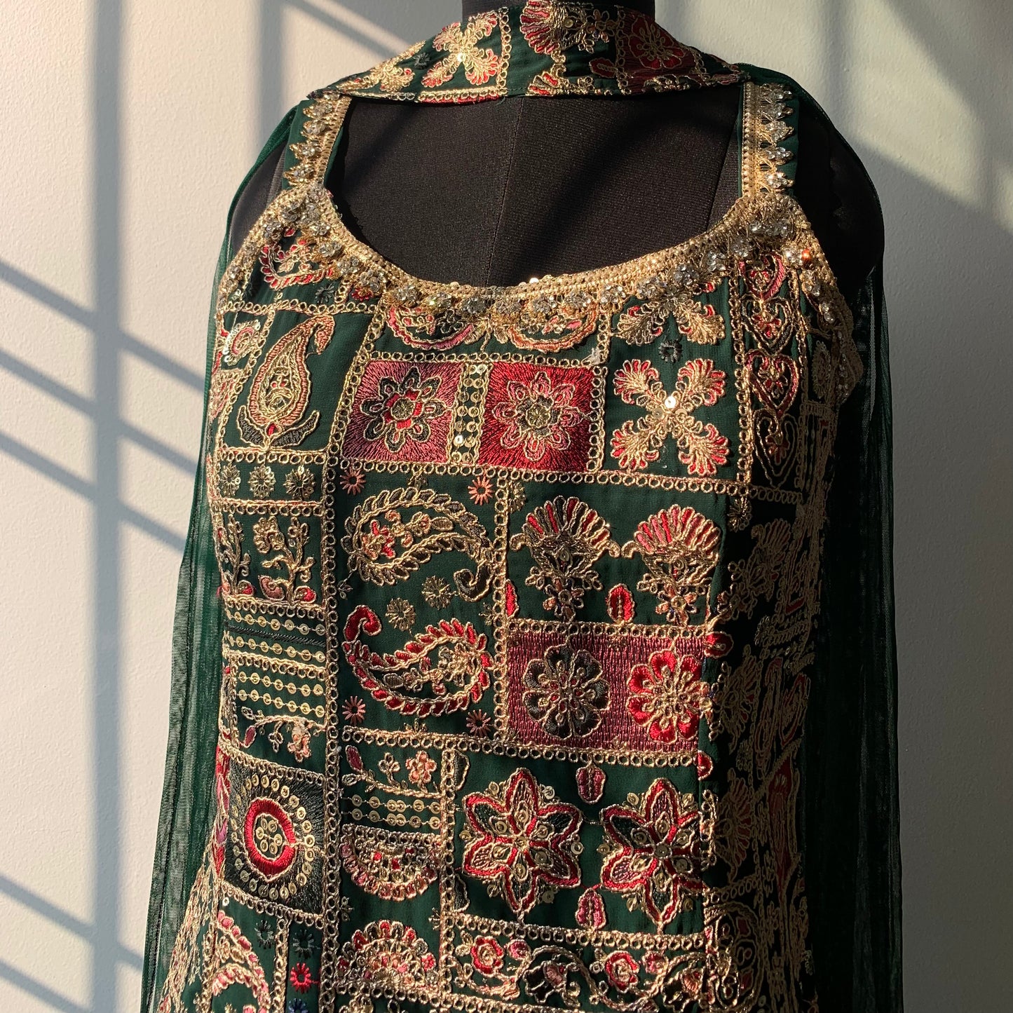 Bottle Green Viscose Georgette Kurta Set