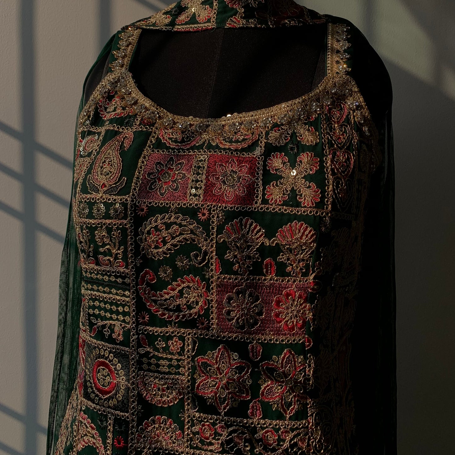 Bottle Green Viscose Georgette Kurta Set