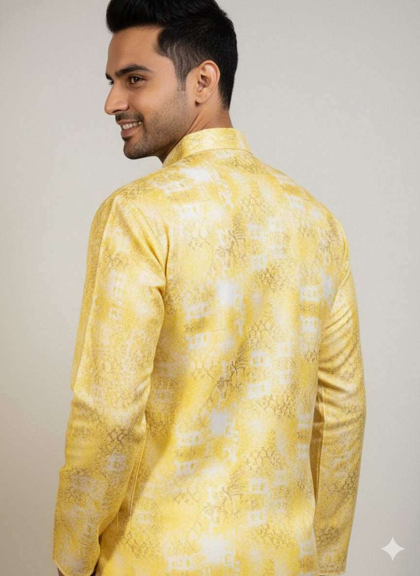 Men's Sunny Yellow Abstract Print Kurta Set
