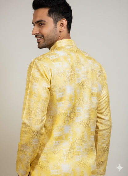 Men's Sunny Yellow Abstract Print Kurta Set