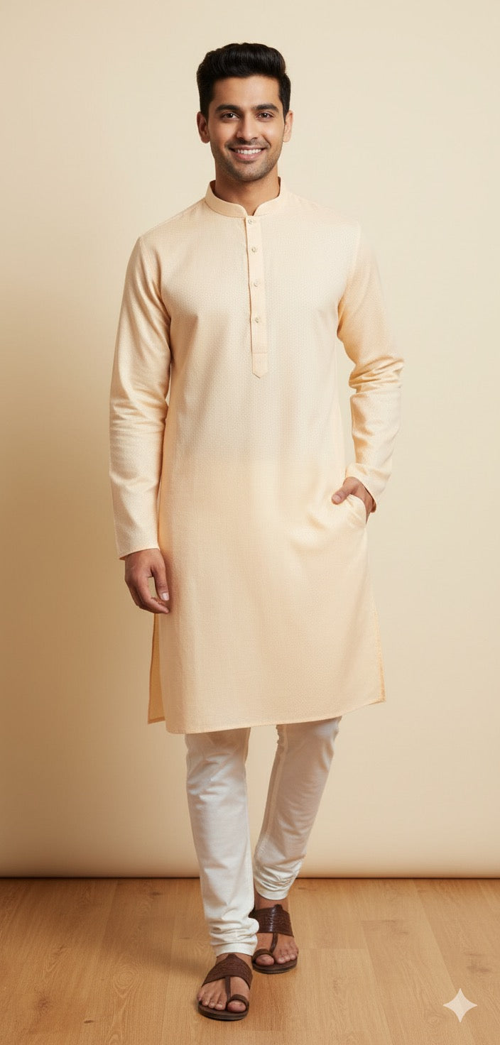Men's Classic Peach Self-Dobby Kurta Set