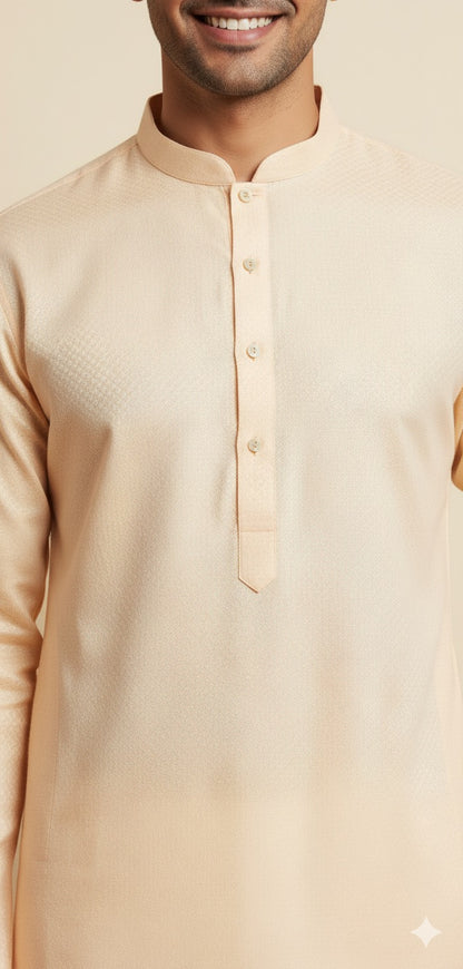 Men's Classic Peach Self-Dobby Kurta Set