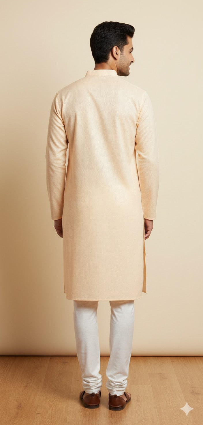 Men's Classic Peach Self-Dobby Kurta Set