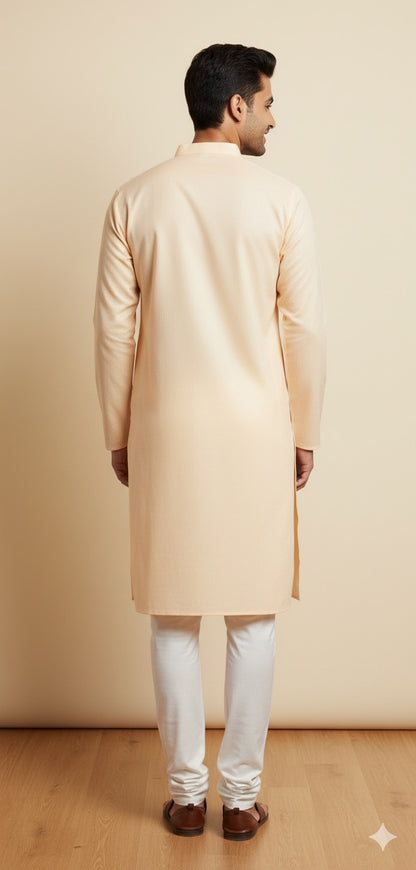 Men's Classic Peach Self-Dobby Kurta Set