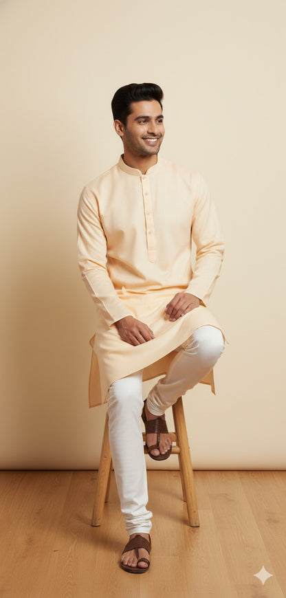 Men's Classic Peach Self-Dobby Kurta Set
