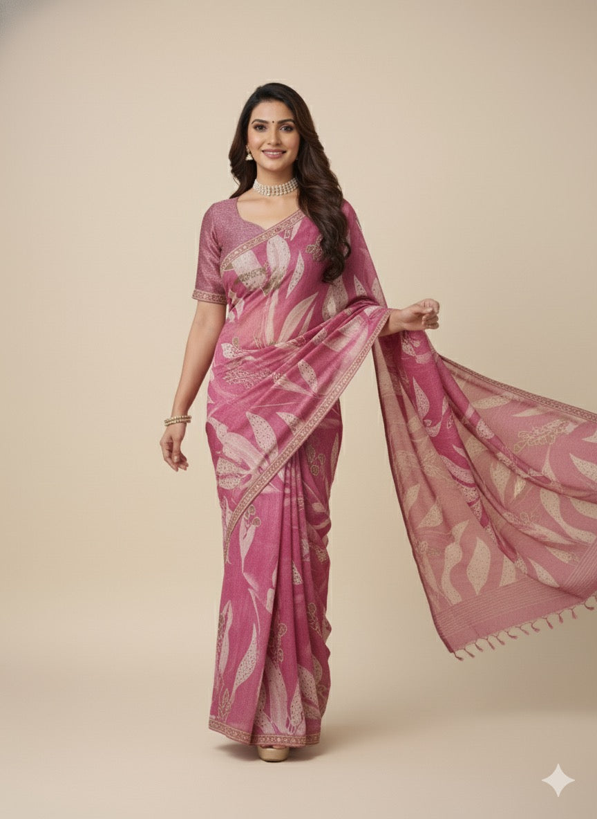 Blush Orchid Printed Linen Saree