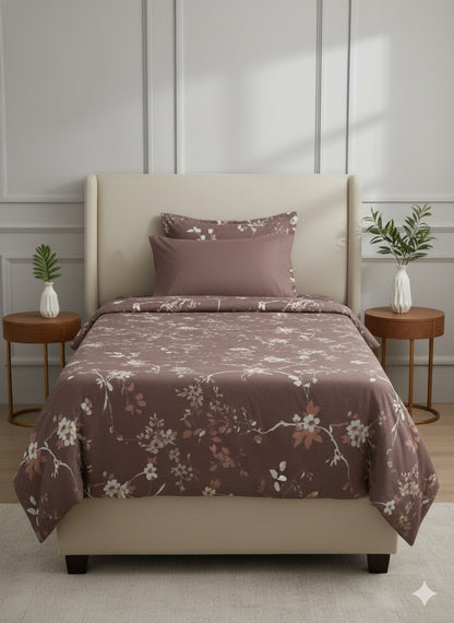 Blossom Tranquil Double Bedsheet Set – Mocha Floral Elegance