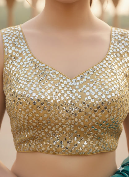 Golden Mirror-Embellished Sleeveless Blouse