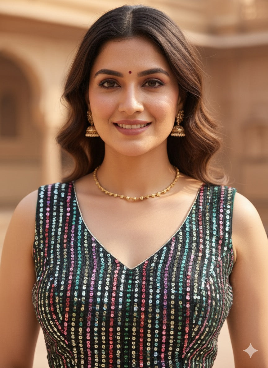 Black Multi-Sequin Party Blouse