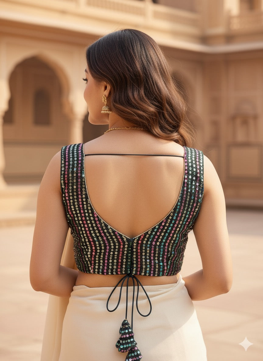 Black Multi-Sequin Party Blouse