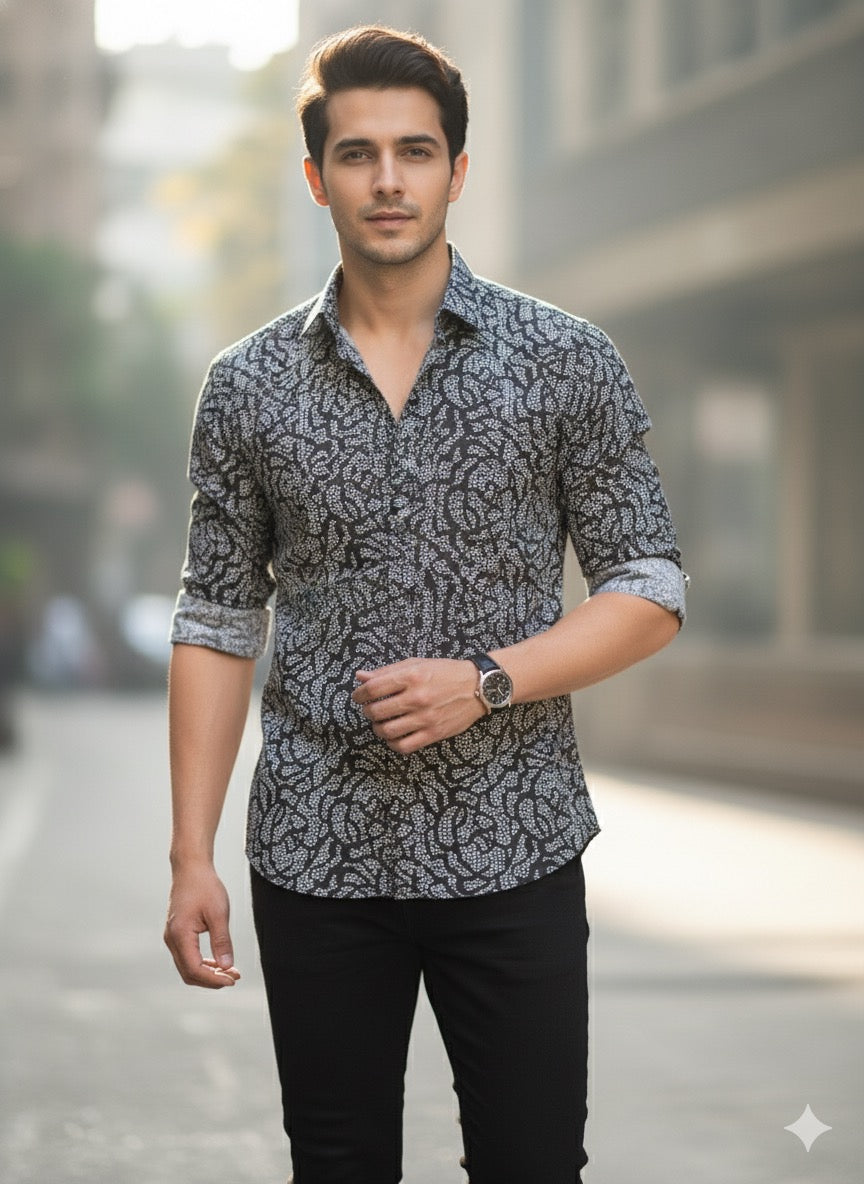 Black Printed Cotton Shirt