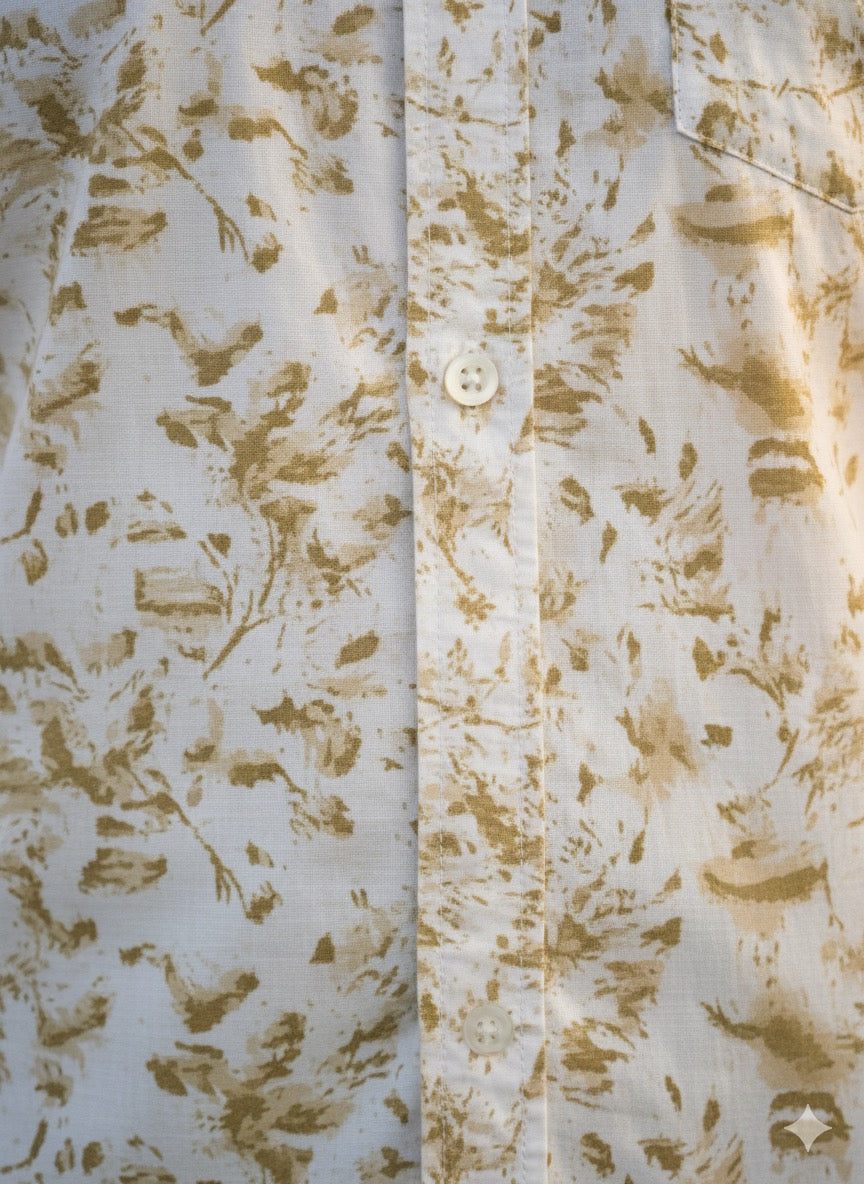 Beige Floral Printed Cotton Shirt