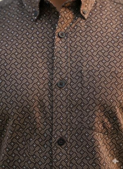 Brown Geometric Print Cotton Shirt