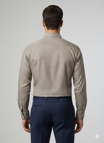 Taupe Geometric Print Formal Shirt