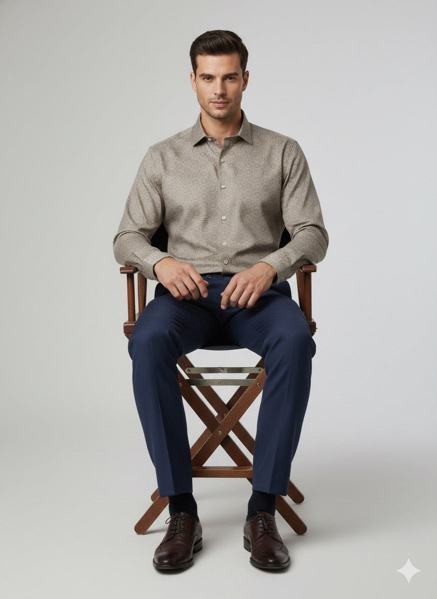 Taupe Geometric Print Formal Shirt