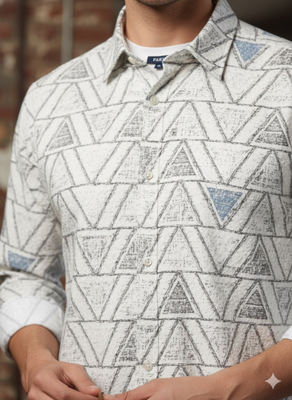 White Geometric Printed Casual Shirt