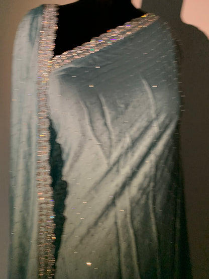 Sky Blue Swarovski Satin Saree