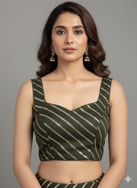 Olive Luxe Sequin Blouse – Modern Lines, Effortless Glamour