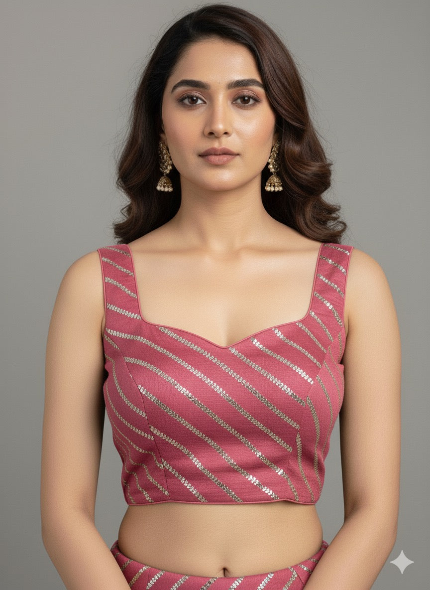 Rosé Stripe Sequin Blouse – Subtle Glamour, Modern Silhouette