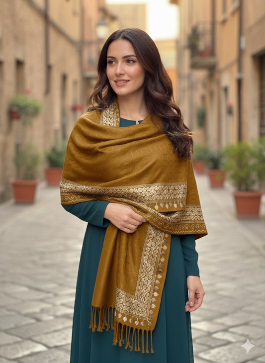 Amber Royale Shawl with Antique Gold Embroidery