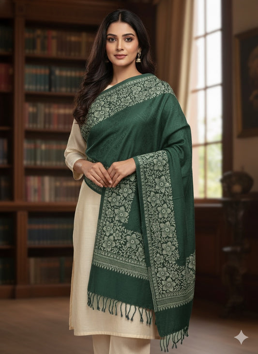 Emerald Bloom Shawl – Grace Woven in Green