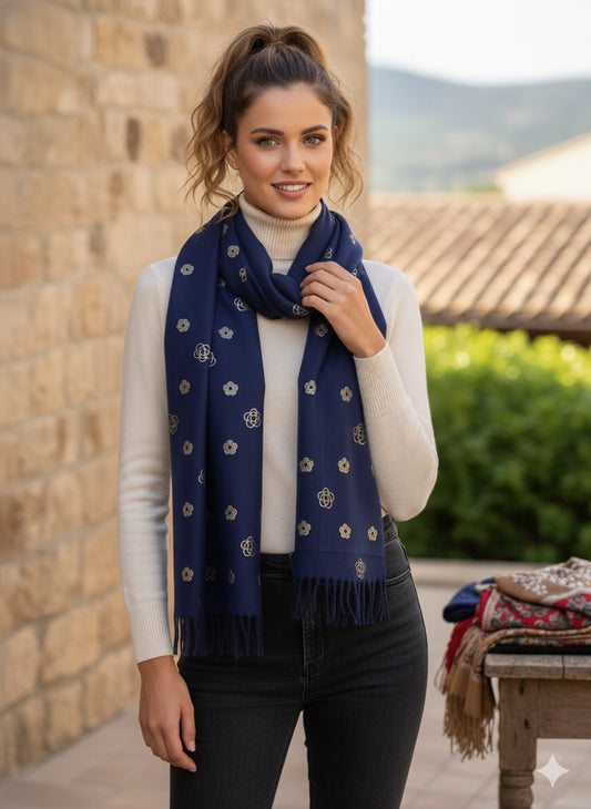 Midnight Petal Wool Scarf – Chic Warmth for Everyday Elegance