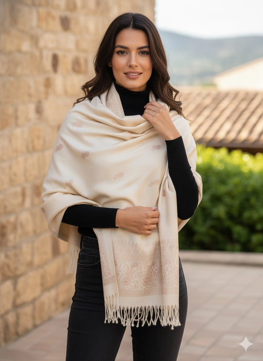 Ivory Whisper Shawl – Subtle Sophistication, Timeless Charm