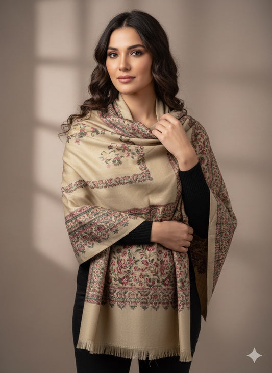 Kashmiri Bloom Shawl – Tradition Draped in Soft Elegance