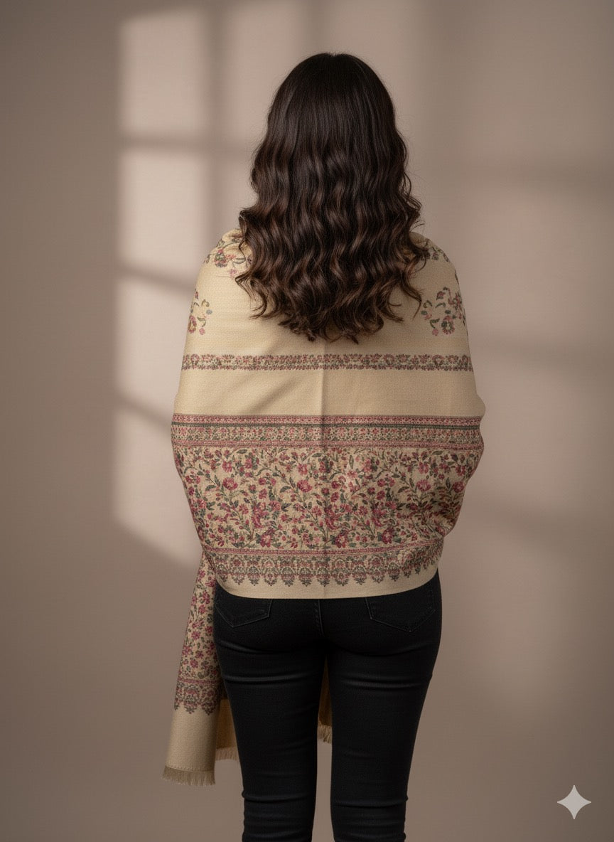 Kashmiri Bloom Shawl – Tradition Draped in Soft Elegance