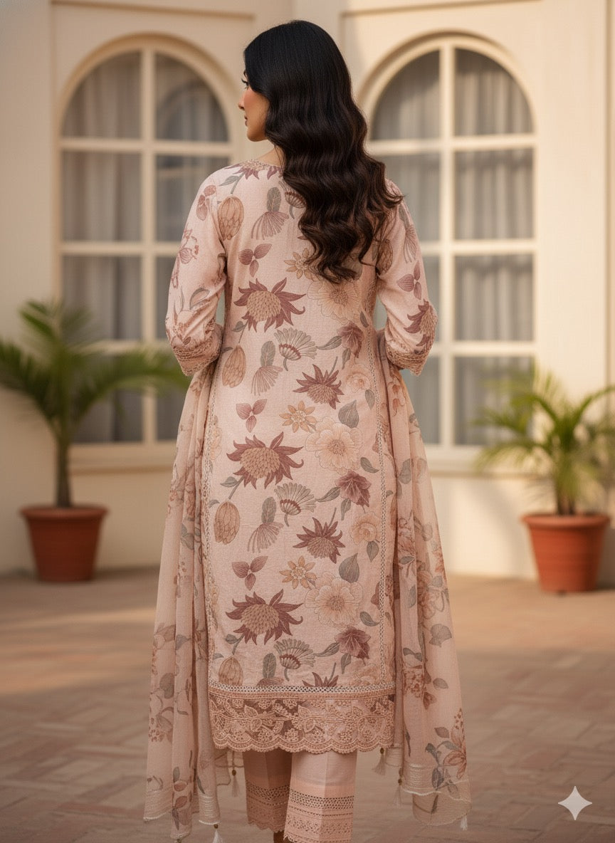 Blush Pink Floral Printed Cotton Kurta Set