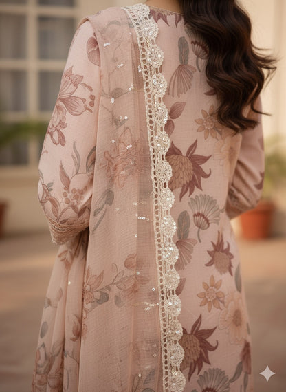 Blush Pink Floral Printed Cotton Kurta Set