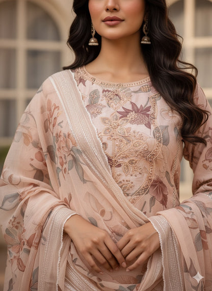 Blush Pink Floral Printed Cotton Kurta Set