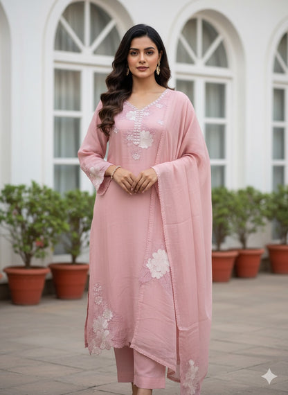 Blush Pink Embroidered Cotton Kurta Set
