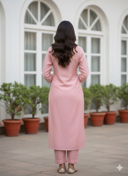 Blush Pink Embroidered Cotton Kurta Set