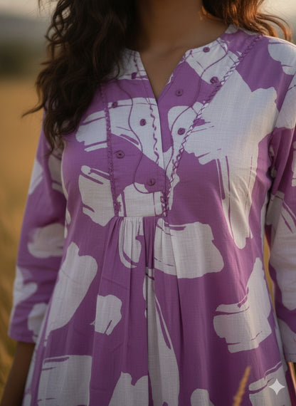 Lilac Abstract Printed Cotton Dress