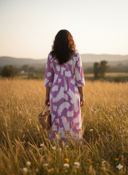 Lilac Abstract Printed Cotton Dress
