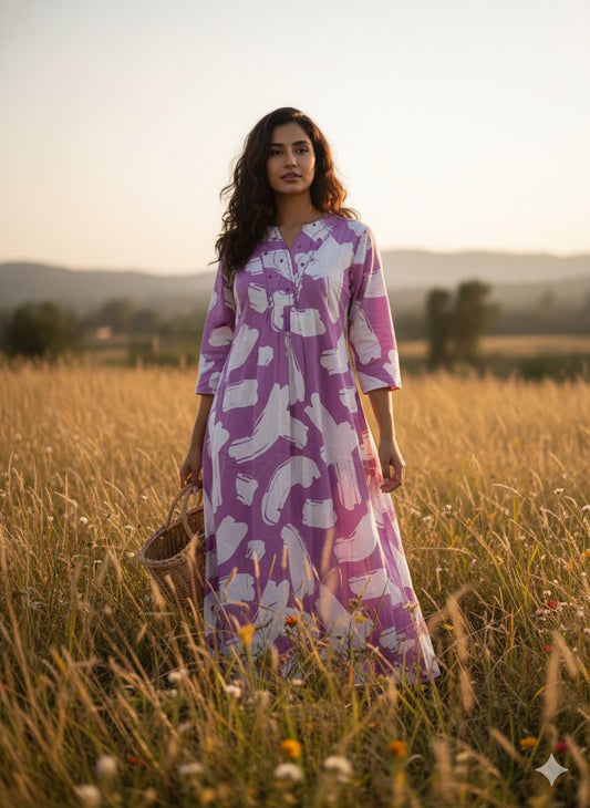 Lilac Abstract Printed Cotton Dress
