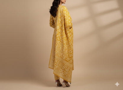 Mustard Yellow Printed Mirror-Work Kurta Set