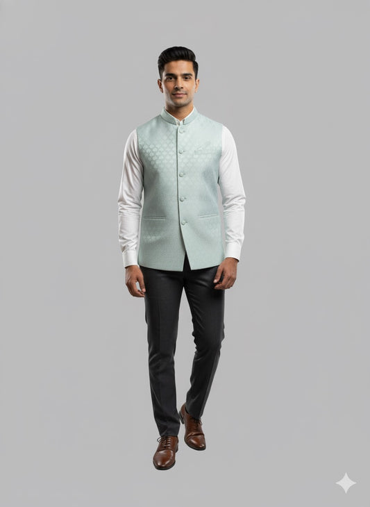 Mint Green Textured Nehru Jacket
