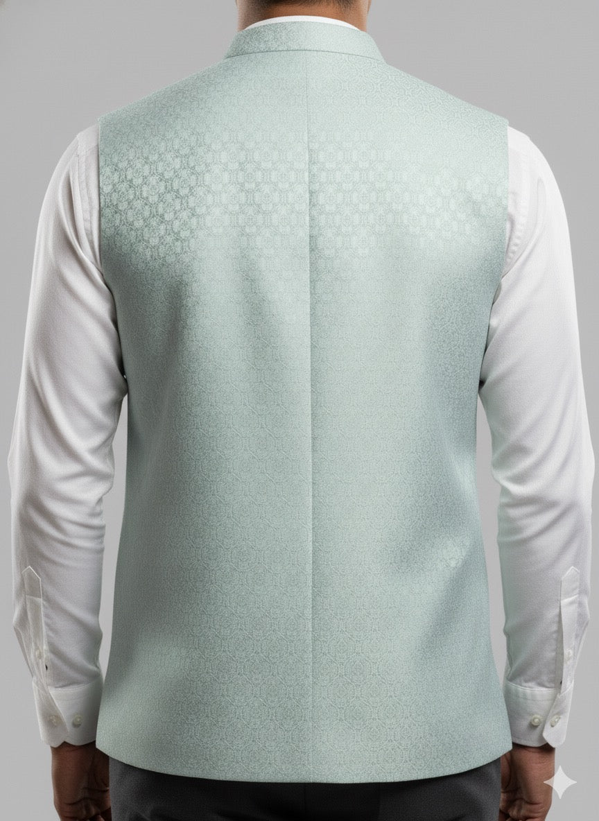Mint Green Textured Nehru Jacket