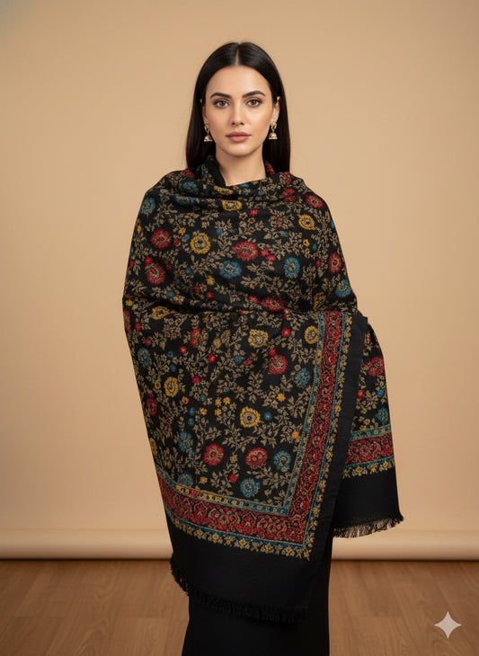 Midnight Florale Kashmiri Shawl