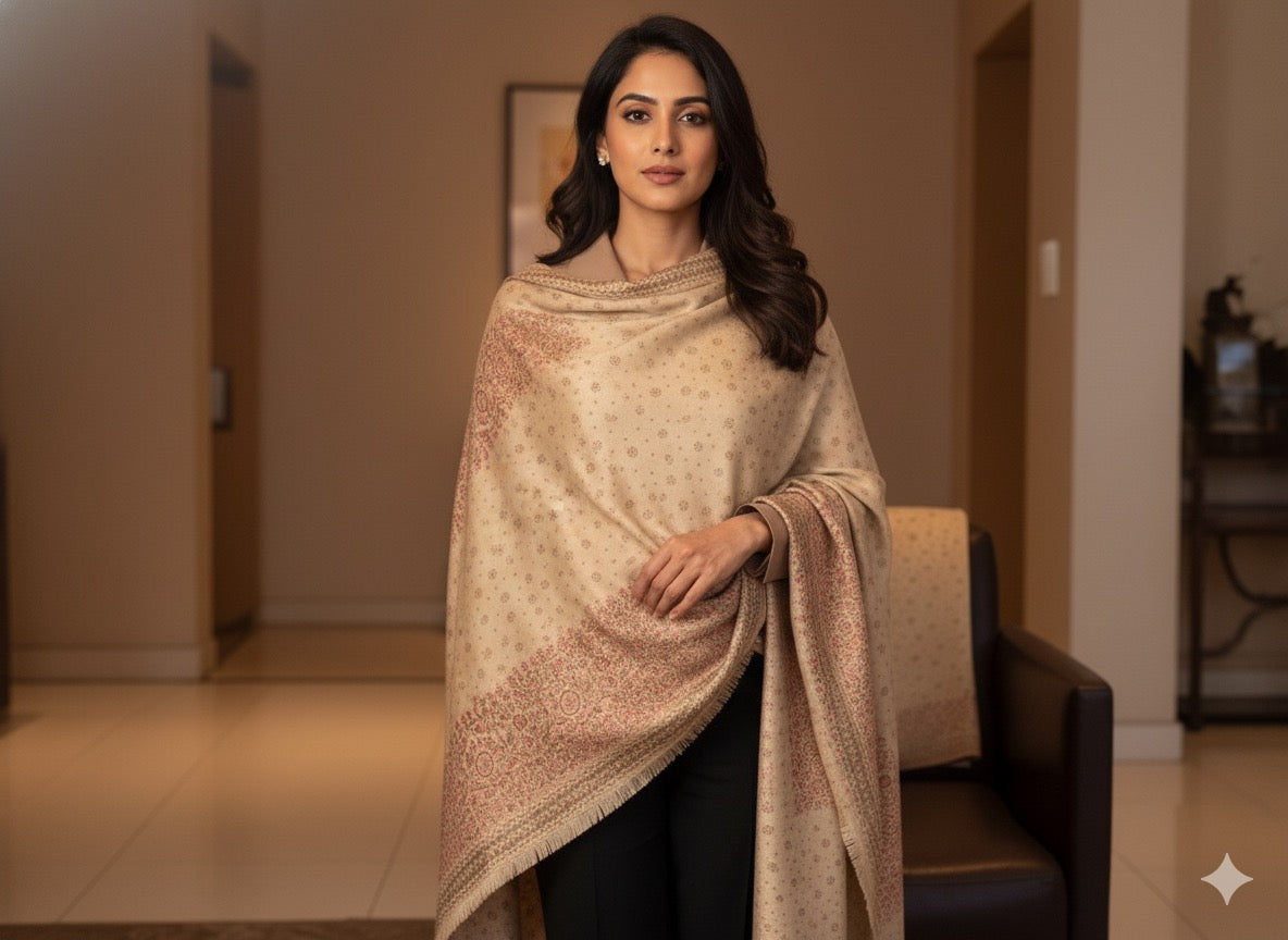 Noor Beige Kashmiri Shawl
