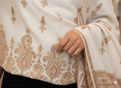 Ivory Gold Heritage Embroidered Shawl
