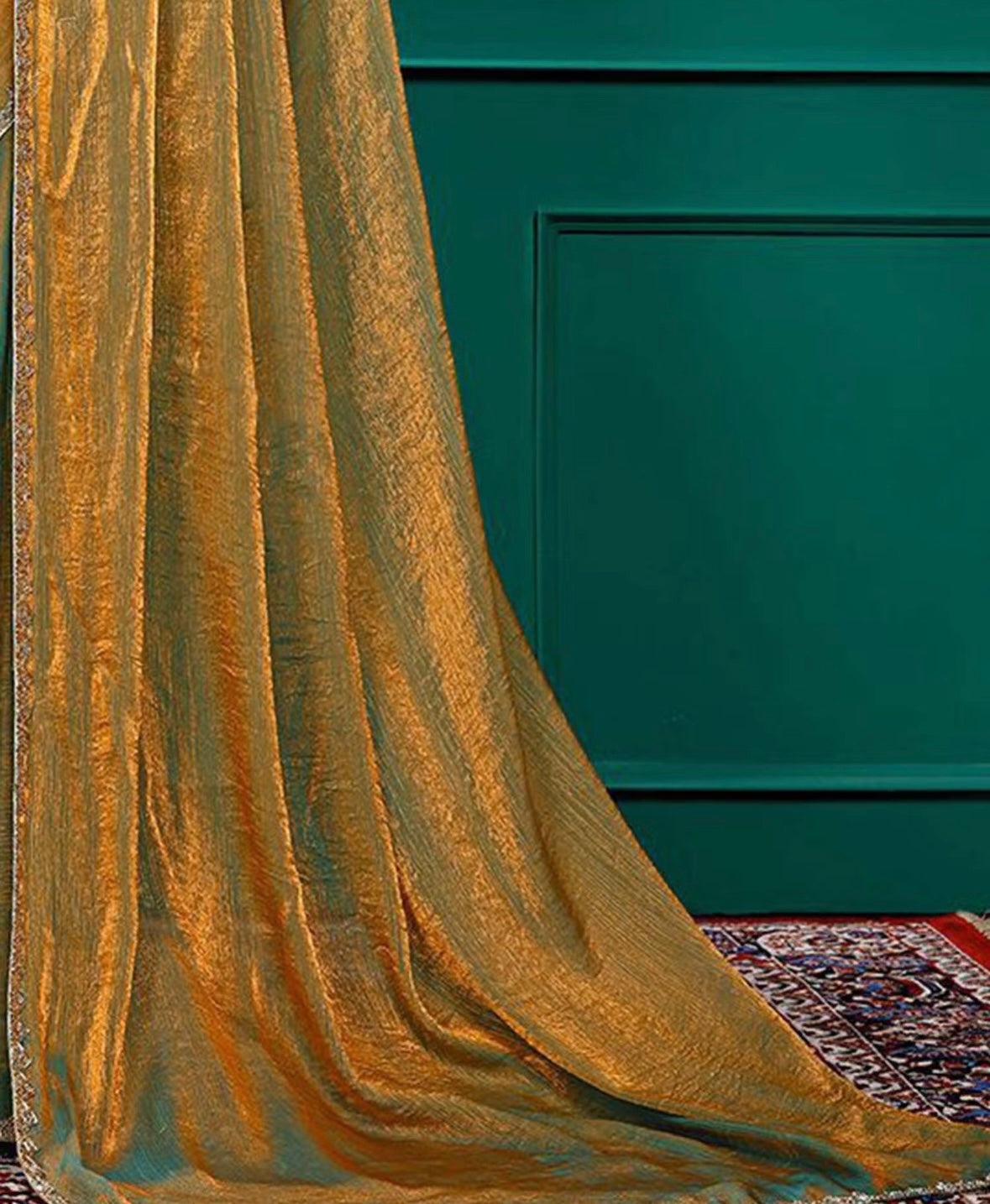 Gold Solid Silk Blend Saree with Unstitched Blouse