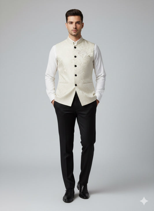 Ivory Brocade Nehru Jacket